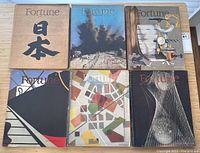 Six covers showing Japanese characters, explosion scene, industrial tools, abstract color blocks and thread-like artwork