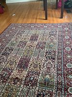 Full view of Ikea Valby Ruta carpet showing overall pattern and size on wooden floor.