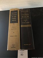 Photo of the spines of the two books showing their titles and authors