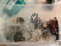 Image showing multiple costume jewelry pieces including rings and necklaces in clear plastic bags.