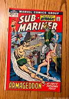 Front cover of Sub-Mariner #51 comic showing underwater battle scene and character artwork