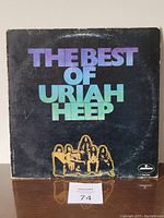 Front cover of 'The Best of Uriah Heep' vinyl LP album in black sleeve with colorful text and image of the band.