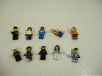 Overview of all 10 LEGO minifigures showing variety of characters and outfits