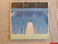 Full front view of square poster showing pool image and bottom text