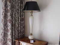 Full view of Murano Seguso lamp assembled with black shade