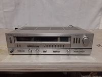 Front view of the Technics SA-222 stereo receiver showing controls, display panel, and tuning knobs