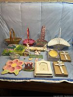 Full view of all Easter and religious items, including baskets, ceramic pieces, and decorations