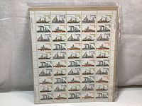 Full view of the complete sealed pane of Canadian 1978 ice vessels stamps, showing all 50 stamps with perforations and plate inscriptions.