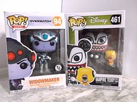 Front view of sealed Funko Pop boxes showing Vampire Teddy #461 and Widowmaker #94 figures.