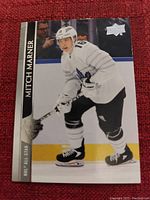 Front view of Mitch Marner Upper Deck NHL All-Star hockey card showing player in skating pose.