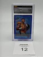 Front view of the 2018 Donruss Courtland Sutton Press Proof Blue rookie card in a CSG graded slab showing the front design and player's image.