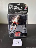 Front view of Jerome Iginla McFarlane NHL figurine in original plastic package showing Flames logo and player in uniform.
