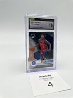 Front of 2020-21 Panini Mosaic Tyrese Maxey Rookie Card graded CSG 10 in clear plastic slab