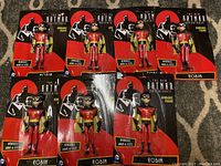 Seven bendable Robin action figures from The New Batman Adventures still in packaging, showing front view with packaging design details
