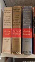 Spine of three volumes of 'A History of the English Speaking Peoples' by Winston S. Churchill, volumes two to four with intact dust jackets