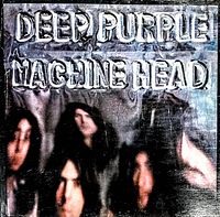 Front cover of the vintage Deep Purple 'Machine Head' vinyl record showing embossed metallic text and band photo.