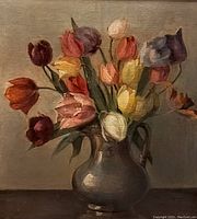 Close-up of flowering tulips showing brushstroke texture and color details