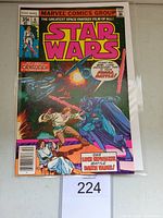Front cover of Star Wars #6 comic book showing Luke Skywalker battling Darth Vader with Princess Leia watching.
