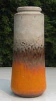 Front view of Fat Lava West German pottery vase showing color gradient from beige to dark brown to orange.