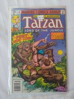 Front cover of Tarzan Lord of the Jungle issue #14 comic book by Marvel Comics, sealed in plastic sleeve showing title, price 35c, and vibrant artwork.