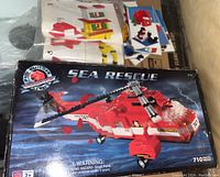 Mega Bloks Pro Builder Collector Series Sea Rescue box showing helicopter illustration and rescue markings, box dimension approx 18x10 inches