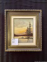 Full view of the framed original painting showing the full composition and ornate gold frame.