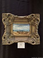 Full framed view of original Wayne Church painting with ornate frame, showing general condition and dimensions