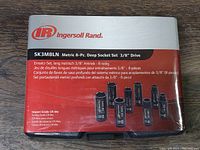 Box of Ingersoll Rand SK3M8LN metric 8-piece deep socket set with 3/8" drive, showing brand and product name.