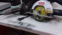 Ryobi 18V circular saw showing blade guard and power cord
