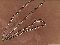 Full length view of the silver chain necklace showing the chain links and clasp.