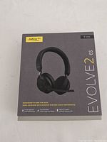Front of Jabra Evolve2 65 box showing product image and key branding