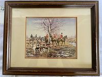 Full view of the framed vintage 'Anticipating the Hunt' print showing the entire artwork with wood frame and matting.