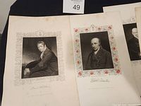 Four 19th century engraved portraits showing detailed borders and signatures, on aged paper with mild discoloration.