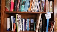 Shelf of assorted books including history, ideal theater, and language.