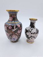 Photo of both cloisonné vases showing relative size and overall design