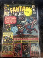 Cover of Marvel Fantasy Masterpieces comic issue 4 from August 1966 featuring Captain America fighting a beast. Multiple story titles and characters presented on cover.