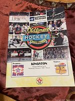 Front cover of the 1998 Oldtimers Hockey Challenge program showing event branding, date, and venue information with hockey images.