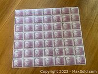 Front of full sheet of 50 Scott #410 Casimir Gzowski 5 cent stamps, purple color, mint never hinged condition