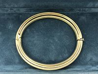 Oval bangle bracelet on black velvet background showing full shape and clasp