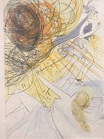 Close-up of unframed print showing full artwork with reclining woman and swirling orb