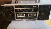 Front view of Realistic Modulaire 2250 boombox showing the full unit with dual speakers, control panel, and cassette decks.