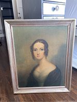 Framed vintage style giclee portrait of a lady with curled hair and muted background, 22x27 inches