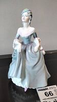 Front view of the Coalport porcelain figurine 'Regina', showing detailed face, bodice, and flowing skirt in pastel colors.