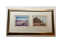 Photo of both framed art prints in single gold-tone frame with cream mats
