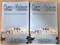 Two copies of 'Chess with Violence' showing misty landscape cover and title by Hal McCarney
