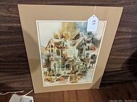 Matted mid-century lithograph print showing full artwork and mat.