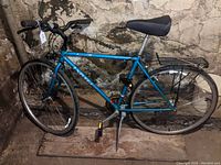 Full side view of the blue Univega Activa Trail bicycle with rear rack and saddle.