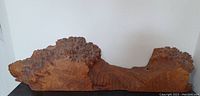 Photo showing entire burl wood chunk, highlighting irregular shape and textured surface