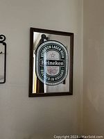 Framed Heineken Lager Beer mirror sign on wall
