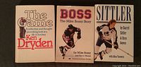 Front covers of the three hockey autobiographies showing titles and authors with action or posed photos of each player.